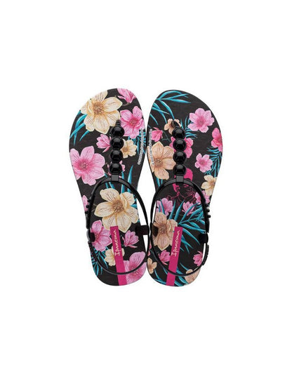 Sandalia Mujer Negro Flores Ipanema
